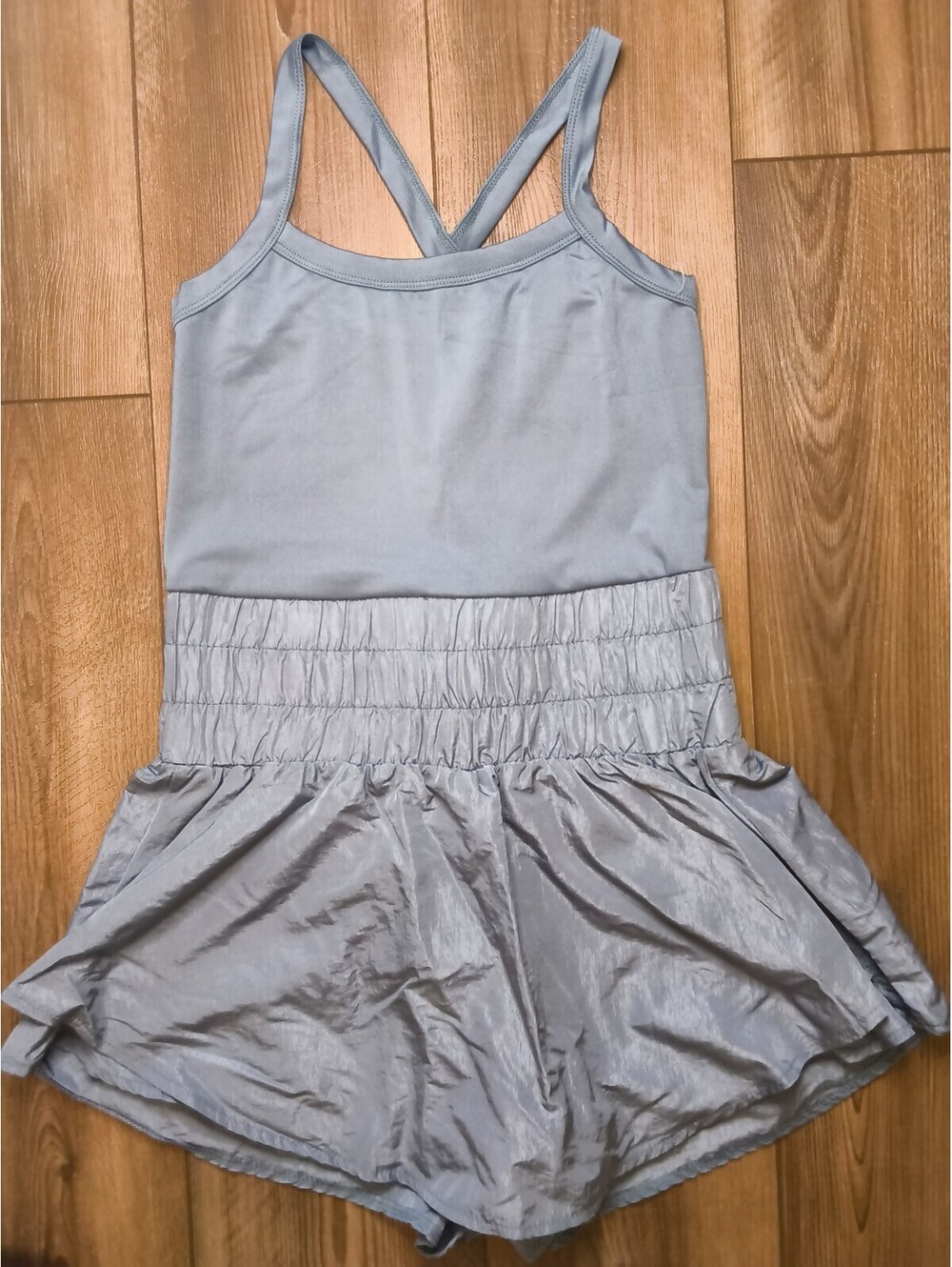 Women's Light Blue Workout Romper Elastic Waist Athletic Cross Back Straps, S